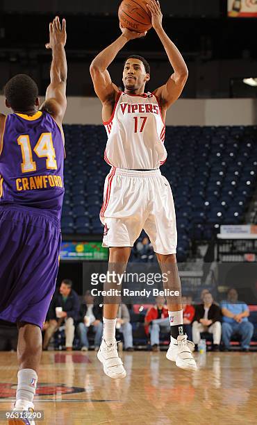 Garrett Temple of the Rio Grande Valley Vipers shoots over Joe Crawford of the Los Angeles D-Fenders during the NBA D-League game on January 31, 2010...