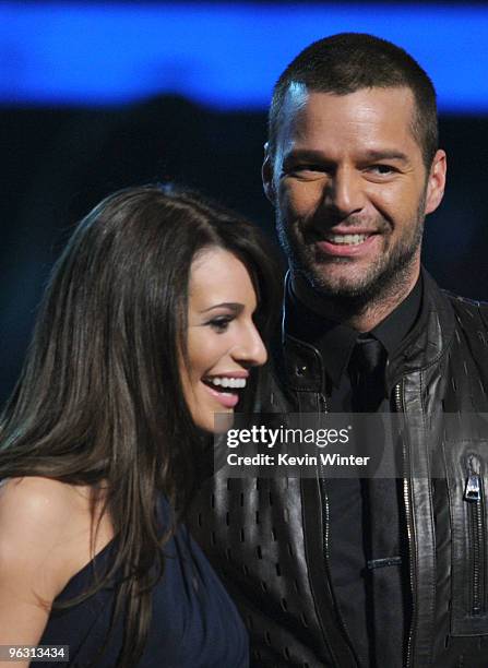 Actress/singer Lea Michele and singer Ricky Martin present the Best Female Pop Vocal Performance award onstage during the 52nd Annual GRAMMY Awards...