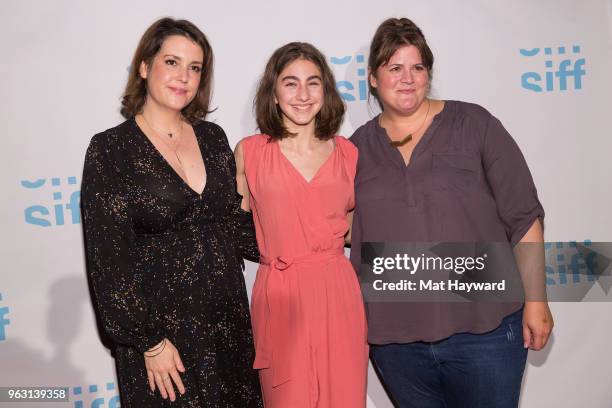 Melanie Lynskey, Sophia Mitri Schloss and Megan Griffiths arrive for a screening of the film "Sadie" during the Seattle International Film Festival...