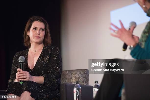 Actress Melanie Lynskey speaks on stage during an afternoon with Melanie Lynskey featuring a screening of the film "Sadie" during the Seattle...