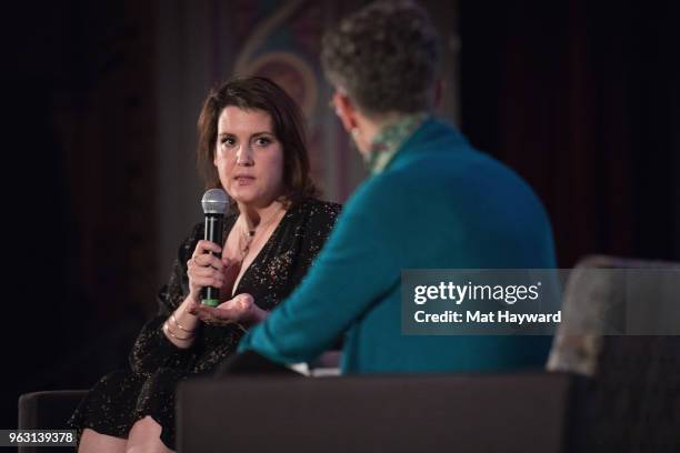 Actress Melanie Lynskey speaks on stage during an afternoon with Melanie Lynskey featuring a screening of the film "Sadie" during the Seattle...