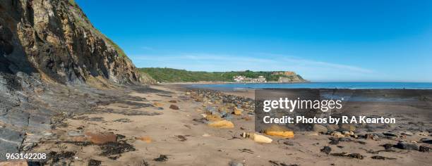 runswick bay, north yorkshire, england - stitched image stock pictures, royalty-free photos & images