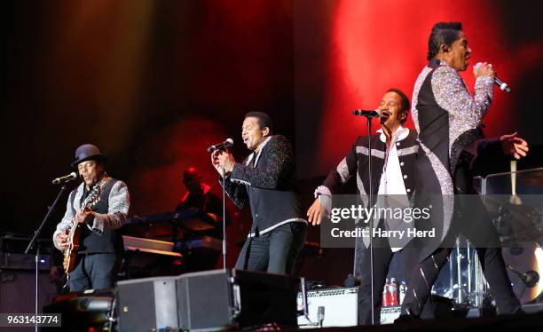 Tito Jackson, Jackie Jackson, Marlon Jackson and Jermaine Jackson of The Jacksons perform at Common People Festival on Southampton Common on May 27,...