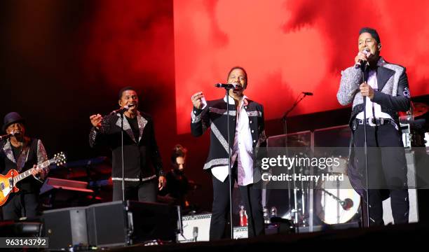 Tito Jackson, Jackie Jackson, Marlon Jackson and Jermaine Jackson of The Jacksons perform at Common People Festival on Southampton Common on May 27,...