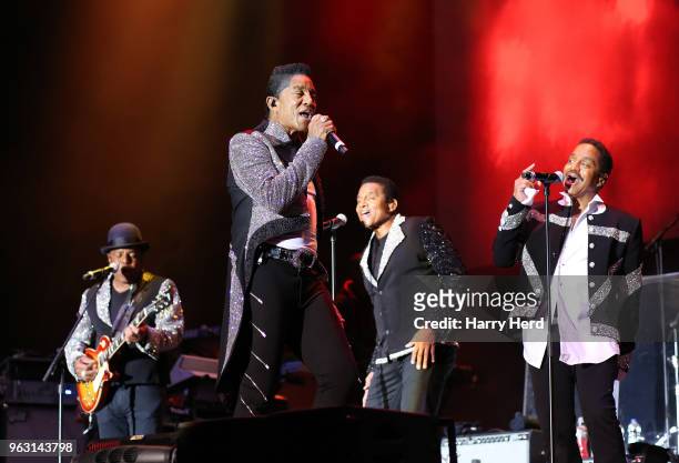Jackie Jackson, Jermaine Jackson, Tito Jackson and Marlon Jackson of The Jacksons perform at Common People Festival on Southampton Common on May 27,...