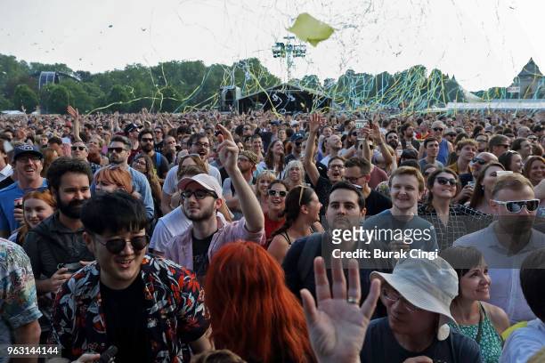 Music fans enjoy themselves on day 3 of All Points East Festival at Victoria Park on May 27, 2018 in London, England.