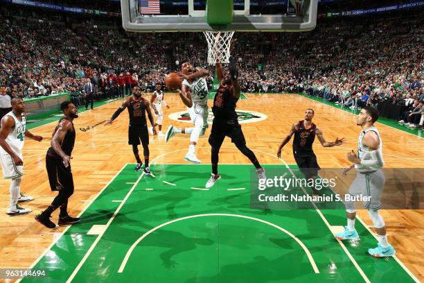 Marcus Smart of the Boston Celtics goes to the basket against the Cleveland Cavaliers during Game Seven of the Eastern Conference Finals of the 2018...