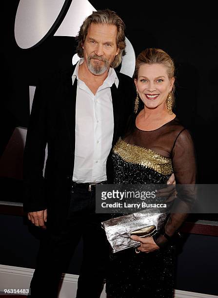 Actor Jeff Bridges and wife Susan Geston arrive at the 52nd Annual GRAMMY Awards held at Staples Center on January 31, 2010 in Los Angeles,...