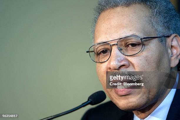 Ronald Williams, chairman of Aetna Inc., speaks at a news conference on day one of the 2010 World Economic Forum annual meeting in Davos,...