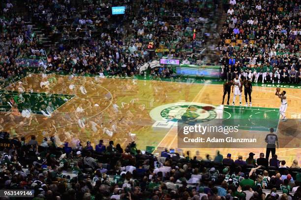 Marcus Smart of the Boston Celtics shoots a free throw in the first half against the Cleveland Cavaliers during Game Seven of the 2018 NBA Eastern...