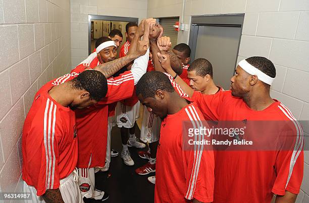 The Rio Grande Valley Vipers huddle privately outside their locker room prior to the start of their NBA D-League game against the Los Angeles...