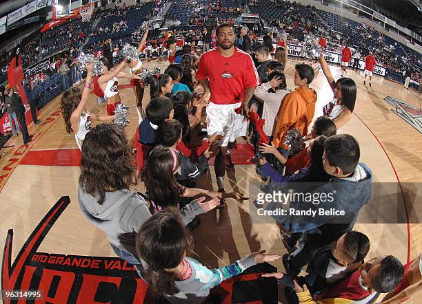 Jermaine Taylor of the Rio Grande Valley Vipers passes through a gauntlet of fans as part of introductions for the NBA D-League game against the Los...