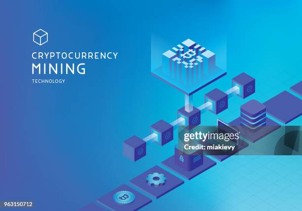 cryptocurrency blockchain technology concept - blockchain isometric stock illustrations