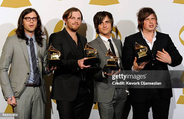 Kings of Leon pose in the press room during the 52nd Annual GRAMMY Awards held at Staples Center on January 31, 2010 in Los Angeles, California.