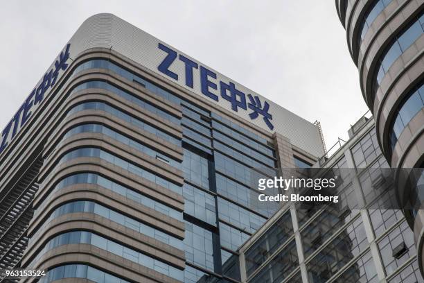 Signage is displayed atop a ZTE Corp. Building in Beijing, China, on Thursday, May 24, 2018. President Donald Trump said the U.S. Would allow Chinese...