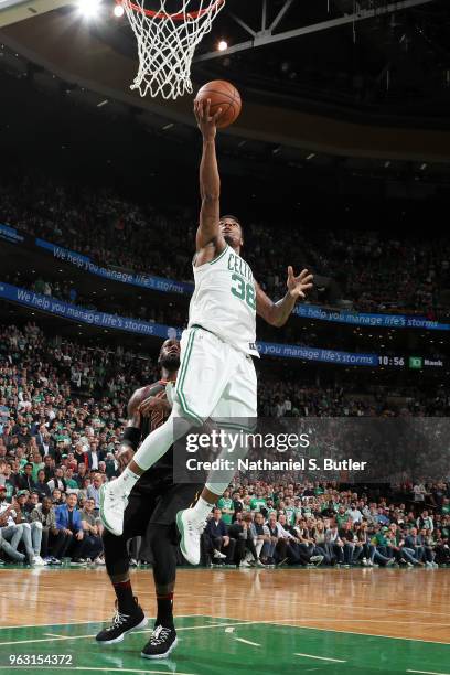 Marcus Smart of the Boston Celtics goes to the basket against the Cleveland Cavaliers during Game Seven of the Eastern Conference Finals of the 2018...