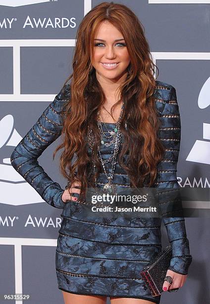 Singer Miley Cyrus arrives at the 52nd Annual GRAMMY Awards held at Staples Center on January 31, 2010 in Los Angeles, California.