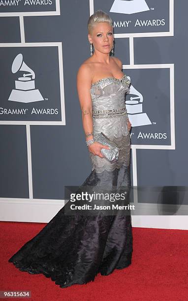 Singer Pink arrives at the 52nd Annual GRAMMY Awards held at Staples Center on January 31, 2010 in Los Angeles, California.