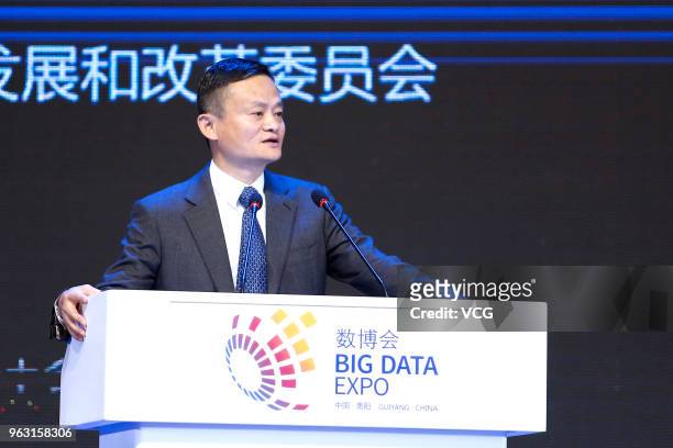 Alibaba chairman Jack Ma gives a speech at 'High Level Dialogue on Targeted Poverty Alleviation' session during the China International Big Data...