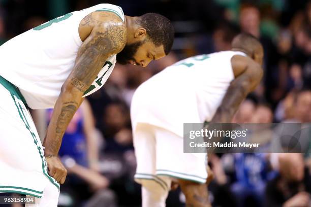 Marcus Morris of the Boston Celtics reacts during Game Seven of the 2018 NBA Eastern Conference Finals against the Cleveland Cavaliers at TD Garden...