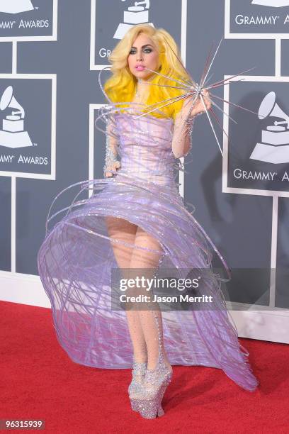 Musician Lady Gaga arrives at the 52nd Annual GRAMMY Awards held at Staples Center on January 31, 2010 in Los Angeles, California.