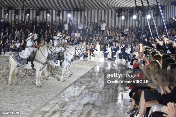 Model walks the runway during the Christian Dior Couture S/S19 Cruise Collection on May 25, 2018 in Chantilly, France.