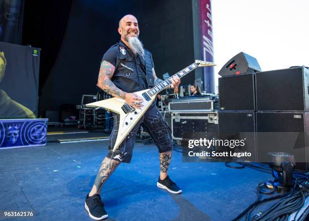 Scott Ian of Anthrax performs at Michigan Lottery Amphitheatre on May 27, 2018 in Sterling Heights, Michigan.