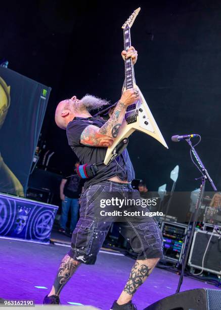 Scott Ian of Anthrax performs at Michigan Lottery Amphitheatre on May 27, 2018 in Sterling Heights, Michigan.