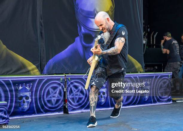 Scott Ian of Anthrax performs at Michigan Lottery Amphitheatre on May 27, 2018 in Sterling Heights, Michigan.