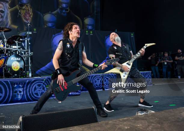 Frank Bello and Scott Ian of Anthrax performs at Michigan Lottery Amphitheatre on May 27, 2018 in Sterling Heights, Michigan.