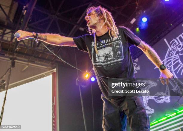 Randy Blythe of Lamb of God performs at Michigan Lottery Amphitheatre on May 27, 2018 in Sterling Heights, Michigan.