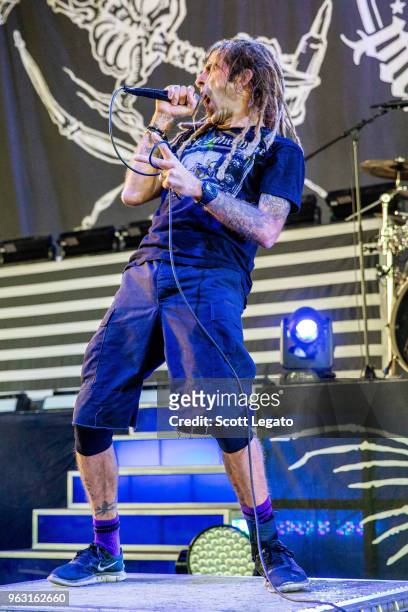 Randy Blythe of Lamb of God performs at Michigan Lottery Amphitheatre on May 27, 2018 in Sterling Heights, Michigan.