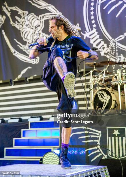 Randy Blythe of Lamb of God performs at Michigan Lottery Amphitheatre on May 27, 2018 in Sterling Heights, Michigan.