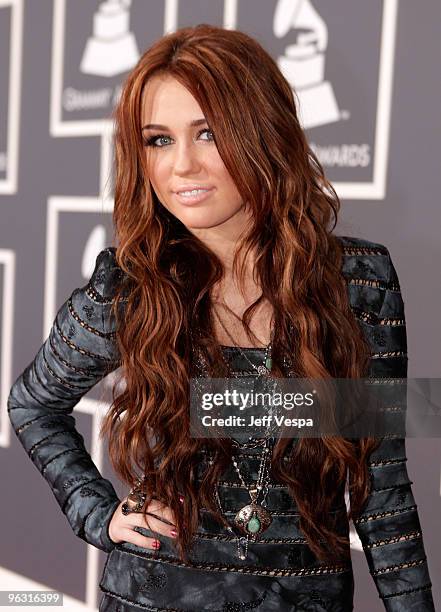 Singer Miley Cyrus arrives at the 52nd Annual GRAMMY Awards held at Staples Center on January 31, 2010 in Los Angeles, California.