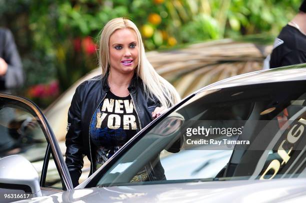 Model Nicole "Coco" Austin leaves her Los Angeles hotel on January 31, 2010 in Los Angeles, California.