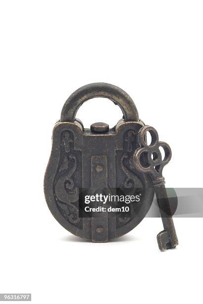 antique lock and skeleton key - old fashioned key stock pictures, royalty-free photos & images