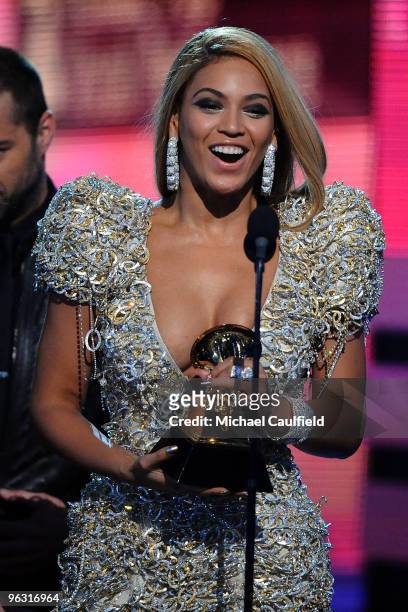Singer Beyonce onstage at the 52nd Annual GRAMMY Awards held at Staples Center on January 31, 2010 in Los Angeles, California.