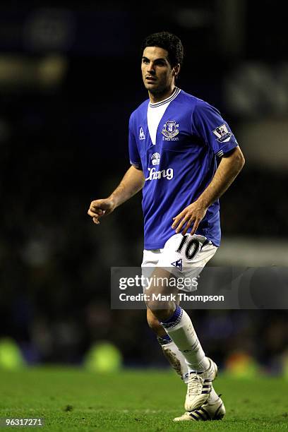 Mikel Arteta of Everton in action during the Barclays Premier League match between Everton and Sunderland at Goodison Park on January 27, 2010 in...