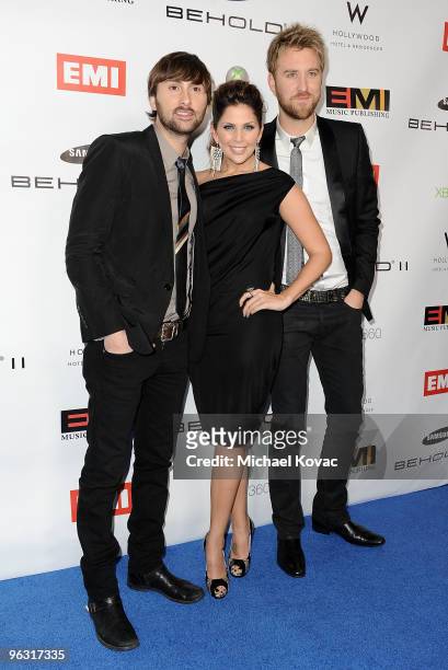 Musical group Lady Antebellum including musicians Dave Haywood, Hillary Scott, and Charles Kelley arrive at the EMI Post-GRAMMY Party at W Hollywood...
