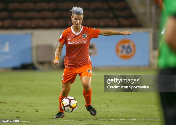 Houston Dash defender Janine van Wyk sends the ball into play during the soccer match between the Washington Spirit and Houston Dash on May 27, 2018...