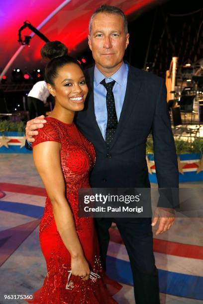 The Voice" Season 14 finalist Spensha Baker and actor John Corbett pose for a photo during the finale of the 2018 National Memorial Day Concert at...