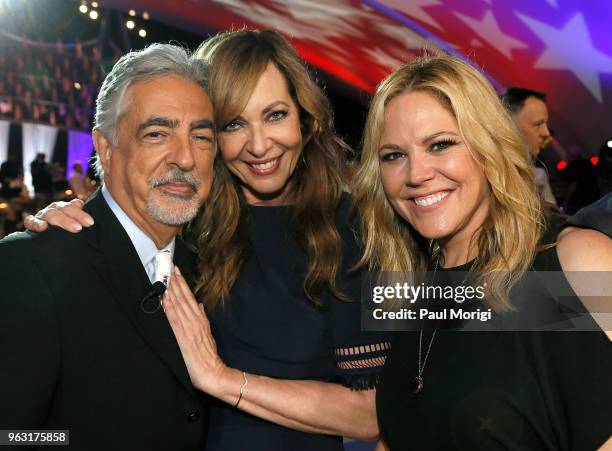 Actors Joe Mantegna, Allison Janney and Mary McCormack pose for a photo during the finale of the 2018 National Memorial Day Concert at U.S. Capitol,...