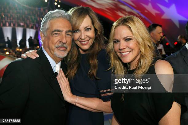 Actors Joe Mantegna, Allison Janney and Mary McCormack pose for a photo during the finale of the 2018 National Memorial Day Concert at U.S. Capitol,...