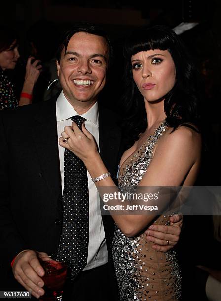 Chief Executive Officer EMI Music Elio Leoni-Sceti and Singer Katy Perry attend the 2010 EMI Post GRAMMY Party at the W Hollywood Hotel and...