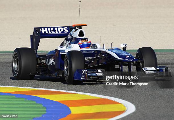 Rubens Barrichello of Brazil and Williams drives during winter testing at the Ricardo Tormo Circuit on February 1, 2010 in Valencia, Spain.