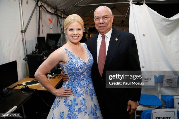 Tony-nominee, and star of NBC's TV show "Smash" Megan Hilty and distinguished American leader General Colin L. Powell, USA pose for a photo backstage...