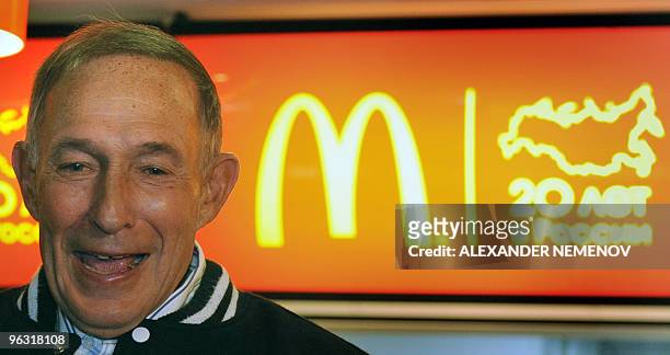 The founder and senior chairman of McDonald's in Russia, George Cohon, gives a press conference in a McDonald's restaurant on Pushkin square in...