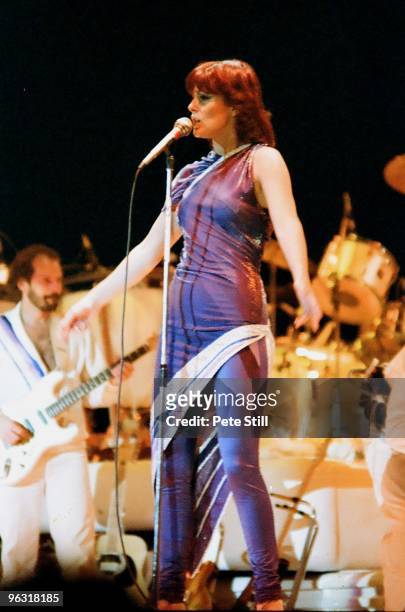 Anni-Frid Lyngstad of ABBA performs on stage at Wembley Arena on November 8th, 1979 in London, United Kingdom.
