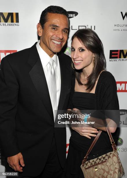 Los Angeles Mayor Antonio Villaraigosa and guest attend the 2010 EMI Post GRAMMY Party at the W Hollywood Hotel and Residences on January 31, 2010 in...