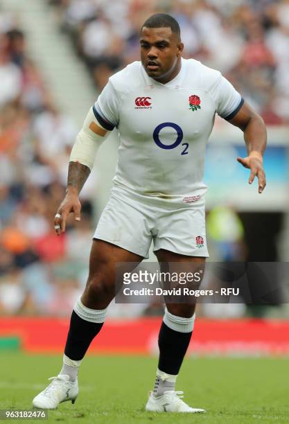 Kyle Sinckler of England looks on during the Quilter Cup match between England and the Barbarians at Twickenham Stadium on May 27, 2018 in London,...